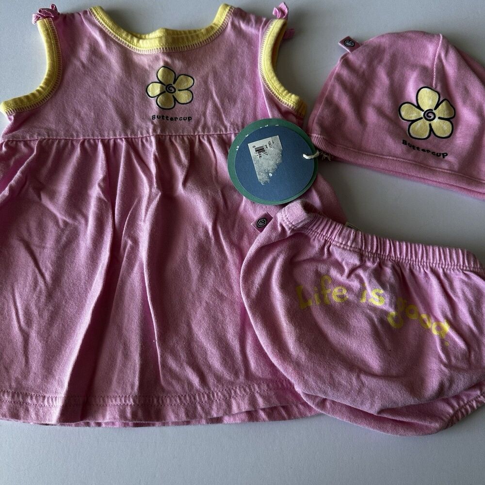 Life Is Good Dress Set Hat Bloomers 3-6 Months Pink Buttercup Spring